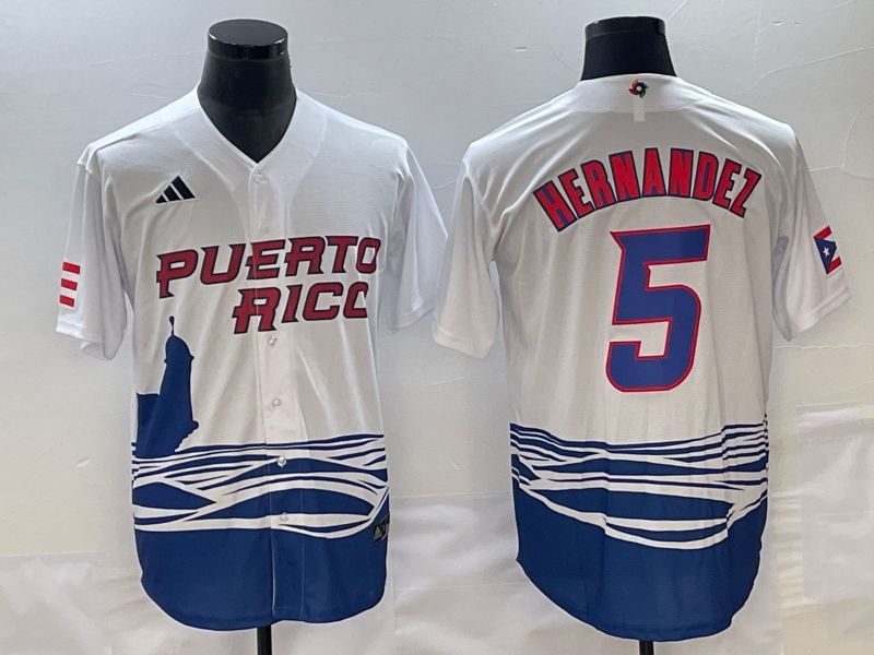 Men 2023 World Cub Puerto Rico 5 Hernandez White Nike MLB Jersey6